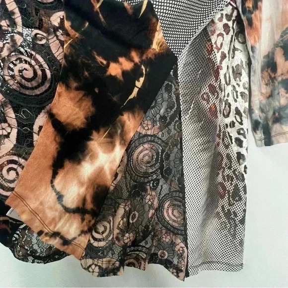 kamana Open Front Cardigan Contrasting Pattern Mesh and Velvet Detail Sz M - Picture 10 of 14